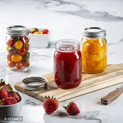 HOLLIO 500 Ml Glass Storage Jars Ball Mason Glass Jar & Container with Airtight Lids Silver Metal Lid glass Kitchen Jars for Canning, Fermenting (Pack Of 2)-thumb4