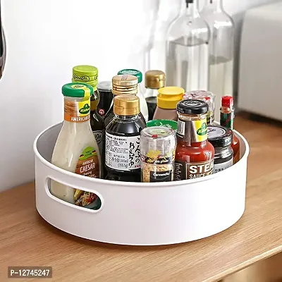 HOLLIO 360? Rotating Kitchen Organizer Tray Rack Multi-Purpose Rotating Tray/Kitchen Organizer/Cosmetics Organizer Kitchen Storage Revolving Tray, Rotating Tray Lazy Susan (Off-White) (Big)