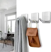 HOLLIO Adhesive Hooks Heavy Duty Stick on Wall Hooks Towel Hooks Door Hooks Waterproof Stainless Steel Adhesive Towel Hooks Adhesive Holders for Hanging Clothes Bathroom Adhesive Hook (Silver, 2)-thumb3