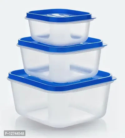 HOLLIO Air Tight Unbreakable Rectangular Shape Kitchen Storage Grocery Container, Food Storage Container, Freezer Storage Containers Set of 3 (700ml, 1400ml, 2400ml) (Blue)-thumb0