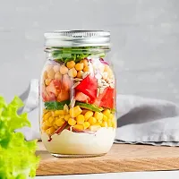 HOLLIO 500 Ml Glass Storage Jars Ball Mason Glass Jar & Container with Airtight Lids Silver Metal Lid glass Kitchen Jars for Canning, Fermenting (Pack Of 3)-thumb3