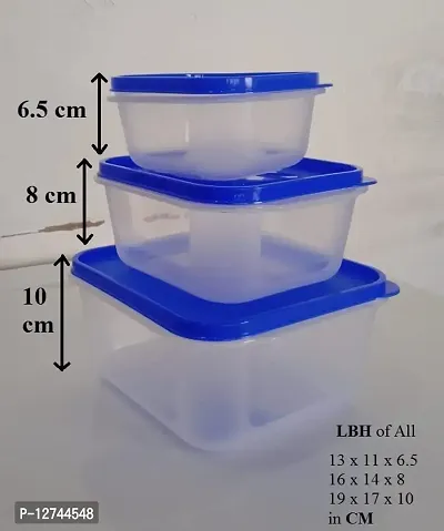 HOLLIO Air Tight Unbreakable Rectangular Shape Kitchen Storage Grocery Container, Food Storage Container, Freezer Storage Containers Set of 3 (700ml, 1400ml, 2400ml) (Blue)-thumb3