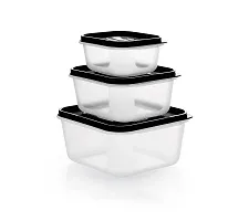 HOLLIO Air Tight Unbreakable Rectangular Shape Kitchen Storage Grocery Container, Food Storage Container, Freezer Storage Containers Set of 3 (700ml, 1400ml, 2400ml) (Black)-thumb1