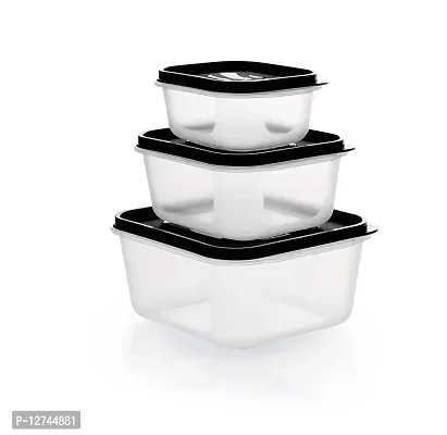 HOLLIO Air Tight Unbreakable Rectangular Shape Kitchen Storage Grocery Container, Food Storage Container, Freezer Storage Containers Set of 3 (700ml, 1400ml, 2400ml) (Black)-thumb2