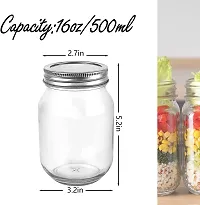 HOLLIO 500 Ml Glass Storage Jars Ball Mason Glass Jar & Container with Airtight Lids Silver Metal Lid glass Kitchen Jars for Canning, Fermenting (Pack Of 6)-thumb1