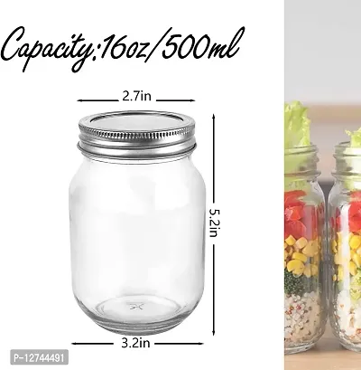 HOLLIO 500 Ml Glass Storage Jars Ball Mason Glass Jar & Container with Airtight Lids Silver Metal Lid glass Kitchen Jars for Canning, Fermenting (Pack Of 6)-thumb2