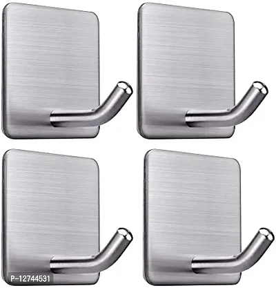 HOLLIO Adhesive Hooks Heavy Duty Stick on Wall Hooks Towel Hooks Door Hooks Waterproof Stainless Steel Adhesive Towel Hooks Adhesive Holders for Hanging Clothes Bathroom Adhesive Hook (Silver, 2)-thumb0