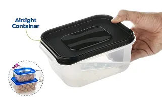 HOLLIO Air Tight Unbreakable Rectangular Shape Kitchen Storage Grocery Container, Food Storage Container, Freezer Storage Containers Set of 3 (700ml, 1400ml, 2400ml) (Black)-thumb2