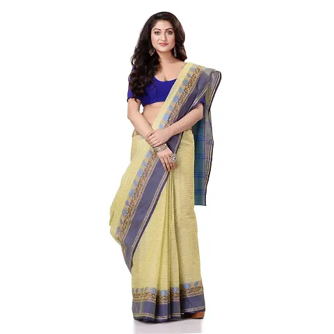 dB DESH BIDESH Women`s Traditional Bengal Tant Pure Handloom Cotton Saree Jol Torongo Woven Design Without Blouse Piece