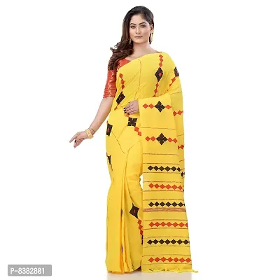 dB DESH BIDESH Women`s Bengali Khesh Mul Pure Cotton Handloom Saree With Blouse Piece(Yellow)