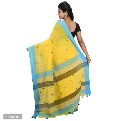 dB DESH BIDESH Pure Cotton Traditional Bengali Handloom Tant Saree Soft Cotton Materials Clical Desigined With Blouse Piece (Yellow Blue Black-thumb4