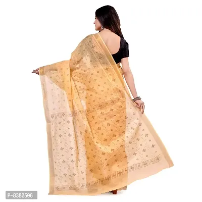 dB DESH BIDESH Women`s Bengal Tant Kerala Print Design Pure Handloom Cotton Saree Without Blouse Piece (Golden)-thumb2