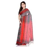 dB DESH BIDESH Women`s Traditional Bengali Bengamuri Pure Handloom Cotton Saree With Blouse Piece (Grey Red)-thumb2