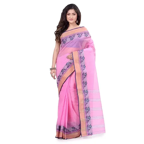 dB DESH BIDESH Women`s Traditional Bengal Tant Pure Handloom Cotton Saree PushpoLata Woven Design Without Blouse Piece