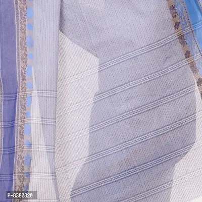 Bengal Cotton Women`s Traditional Tant Pure Cotton Handloom Saree Woven Design Without Blouse Piece (Light blue blue)-thumb4