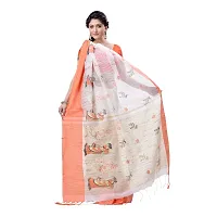 Bengal Cotton Tant Women's Traditional Bengali Khadi Cotton Handloom Sakuntala Tant Saree with Blouse Piece (Orange White)-thumb3