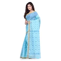 dB DESH BIDESH Women`s Bengal Tant Kerala Print Design Pure Handloom Cotton Saree Without Blouse Piece (Blue)-thumb4
