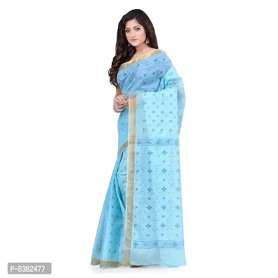 dB DESH BIDESH Women`s Bengal Tant Kerala Print Design Pure Handloom Cotton Saree Without Blouse Piece (Blue)-thumb5