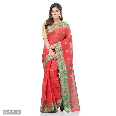 dB DESH BIDESH Women`s Bengal Tant Potrobinnas Pure Handloom Cotton Saree Without Blouse Piece (Red)