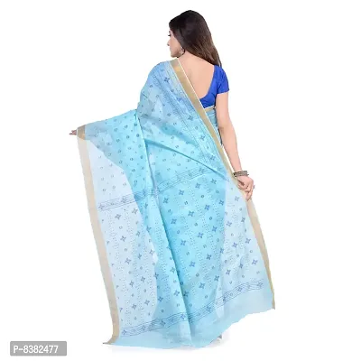 dB DESH BIDESH Women`s Bengal Tant Kerala Print Design Pure Handloom Cotton Saree Without Blouse Piece (Blue)-thumb2