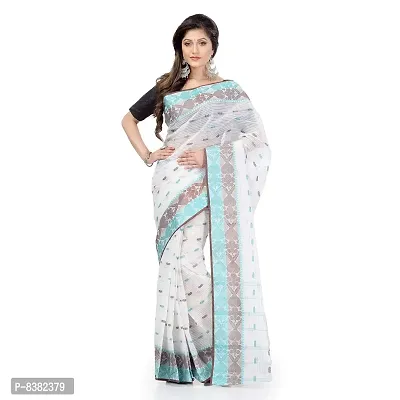 dB DESH BIDESH Women Bengal Tant Traditional Handloom Pure Cotton Saree Noyonchuri Design Without Blouse Piece (Brown Firoza)-thumb2