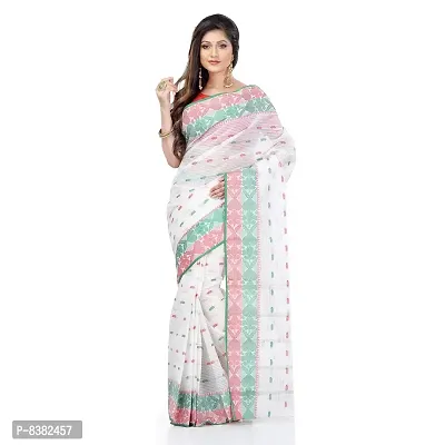 dB DESH BIDESH Women Bengal Tant Traditional Handloom Pure Cotton Saree Noyonchuri Design Without Blouse Piece (Red Green)