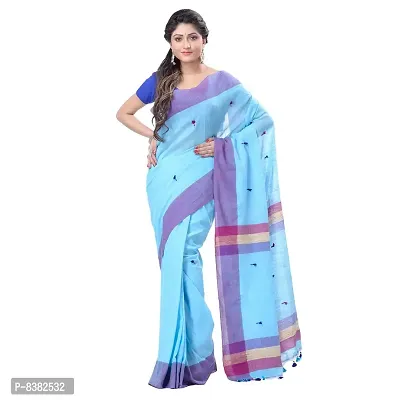 dB DESH BIDESH Women's Tant Cotton Saree With Blouse Piece (DBSMASHALC29_Sky Blue & Pink)