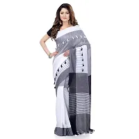 dB DESH BIDESH Women`s Traditional Bengali Handloom Tant Pure Cotton Saree Pompom Desigined With Blouse Piece (Light Black Grey White)-thumb4