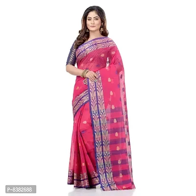 dB DESH BIDESH Women`s Bengal Tant Potrobinnas Pure Handloom Cotton Saree Without Blouse Piece (Pink)