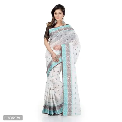 dB DESH BIDESH Women Bengal Tant Traditional Handloom Pure Cotton Saree Noyonchuri Design Without Blouse Piece (Brown Firoza)-thumb3
