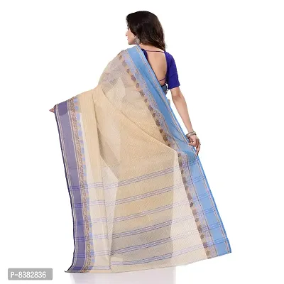 dB DESH BIDESH Women`s Traditional Bengal Tant Pure Handloom Cotton Saree Jol Torongo Woven Design Without Blouse Piece (Offwhite Blue)-thumb2