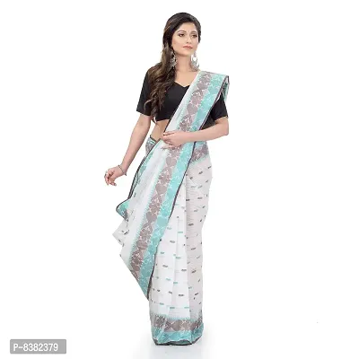 dB DESH BIDESH Women Bengal Tant Traditional Handloom Pure Cotton Saree Noyonchuri Design Without Blouse Piece (Brown Firoza)-thumb0