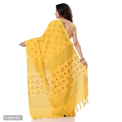Bengal Cotton Women`s Bengal Tant Abhra Fabric Design Pure Cotton Handloom Saree With Blouse Piece (Yellow)-thumb3