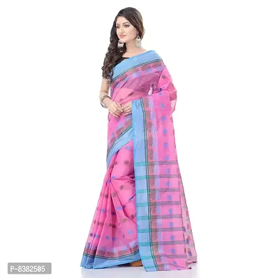 dB DESH BIDESH Women`s Traditional Bengal Tant Woven Lotus Kolka Design Pure Cotton Handloom Saree Without Blouse Piece (Pink)-thumb2