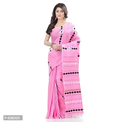 dB DESH BIDESH Women`s Bengali Khesh Pure Cotton Handloom Saree Diamond Designed With Blouse Piece (Pink)