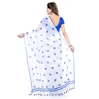 dB DESH BIDESH Women`s Traditional Hand Woven Malmal Bengal Handloom Pure Cotton Saree Without Blouse Piece (Blue White)-thumb2