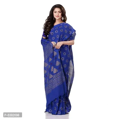 Bengal Cotton Women`s Bengal Tant Abhra Fabric Design Pure Cotton Handloom Saree With Blouse Piece (Blue)