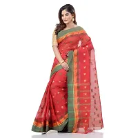 dB DESH BIDESH Women`s Traditional Bengali Tant Lotus Design Pure Handloom Cotton Saree Without Blouse Piece (Red)-thumb2