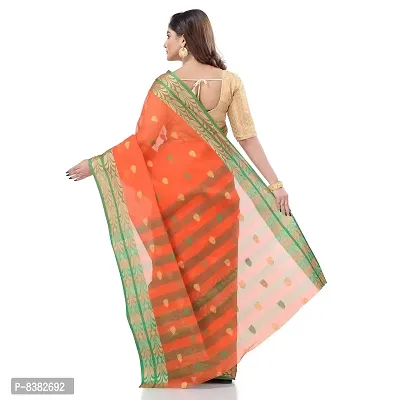 dB DESH BIDESH Women`s Bengal Tant Potrobinnas Pure Handloom Cotton Saree Without Blouse Piece (Orange)-thumb4