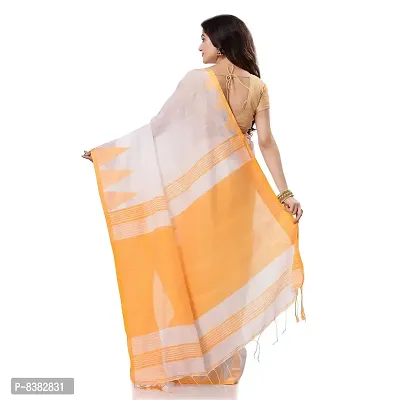 dB DESH BIDESH Women`s Traditional Bengali Handloom Tant Pure Cotton Saree Khadi Temple Par Desigined With Blouse Piece (White Yellow) (White Yellow)-thumb2