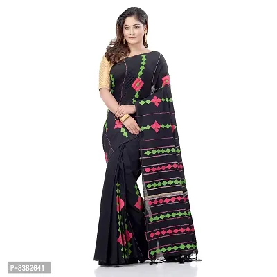 dB DESH BIDESH Women`s Bengali Khesh Mul Pure Cotton Handloom Saree With Blouse Piece(Black)