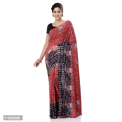 dB DESH BIDESH Women`s Traditional Bengal Soft Kalamkari Printed Handloom Cotton Saree Border Tassels With Blouse Piece (White Red)