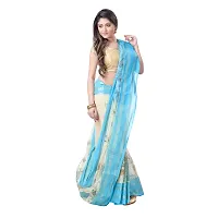 dB DESH BIDESH Women's Shakuntala Design Printed Tant Handloom Pure Cotton Saree Without Blouse Piece (Sky Blue Off-White)-thumb4