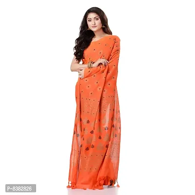 Bengal Cotton Women`s Bengal Tant Abhra Fabric Design Pure Cotton Handloom Saree With Blouse Piece (Orange)
