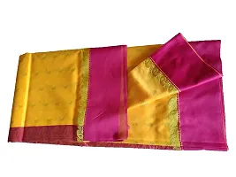 dB DESH BIDESH Women's Bengal Tant Fine Smooth Original Premium Garad Silk Saree with Blouse Pieces Handmade Exclusive Flower with Kalka with Whole Body Design (Yellow and Pink)-thumb1