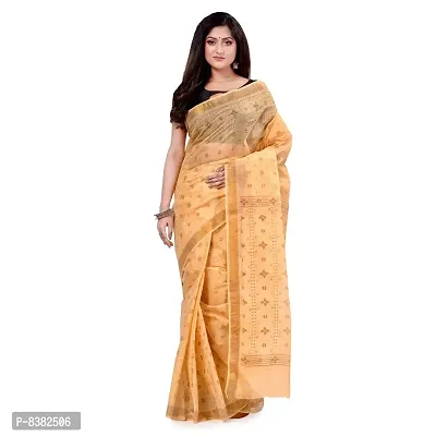 dB DESH BIDESH Women`s Bengal Tant Kerala Print Design Pure Handloom Cotton Saree Without Blouse Piece (Golden)