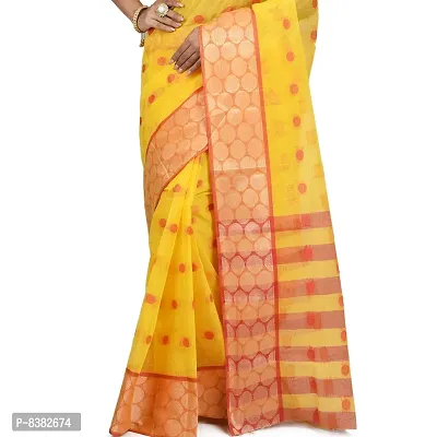 dB DESH BIDESH Women's Tant Cotton Handloom Saree (DBSARE130419WOBSRWN1, Yellow and Red)-thumb5