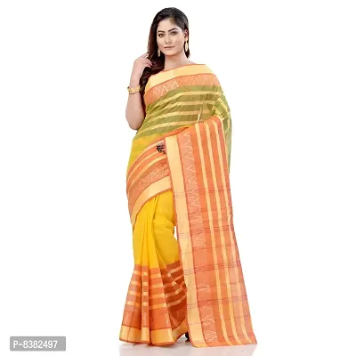 dB DESH BIDESH Women`s Traditional Bengali 3D Temple Design Pure Handloom Cotton Saree Without Blouse Piece (Yellow)-thumb2