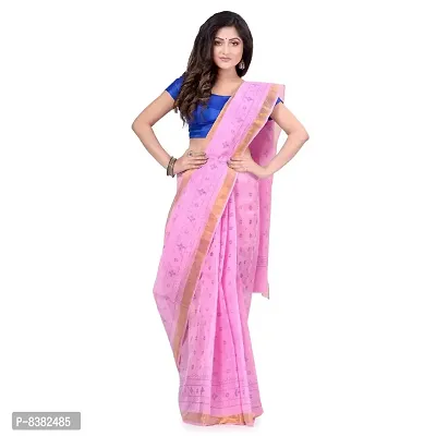 dB DESH BIDESH Women`s Bengal Tant Kerala Print Design Pure Handloom Cotton Saree Without Blouse Piece (Pink)