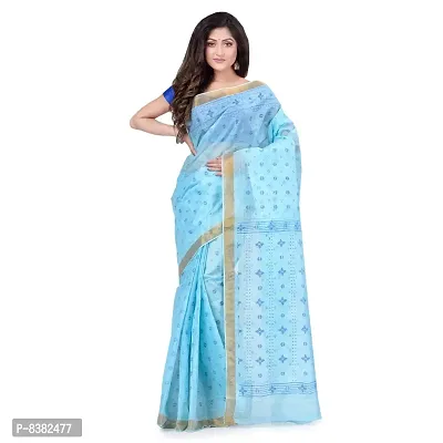 dB DESH BIDESH Women`s Bengal Tant Kerala Print Design Pure Handloom Cotton Saree Without Blouse Piece (Blue)-thumb4